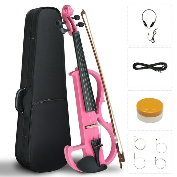 TOPCOMFY 4/4 Electric Silent Violin Full Size with Case Bow Rosin Headphone Connecting Line Basswood and Birch for Adults Beginners