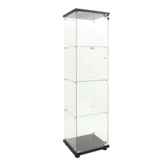 TOPCOMFY 4 Layer Glass Display Cabinet Tempered Glass Storage Showcase with Adjustable Shelves and Lock Door for Living Room, Black, 15.67"*13.58"*64.69"