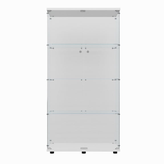TOPCOMFY 4 Layer Glass Display Cabinet Tempered Glass Storage Showcase with Adjustable Shelves and Door for Room, White, 30.91"*13.58"*64.69"