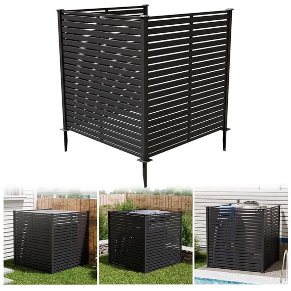 TopComfy 47" W x 48" H Air Conditioner Fence Panels, Outdoor Privacy Screens, Pool Equipment Enclosure, U Shap Trash Can Screens Fence Kit for Outside Backyard Patio, Black