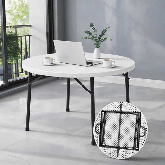 TOPCOMFY 48-Inch Folding Round Table Blow Mold Banquet Table Heavy Duty Portable Dining Table for Wedding Party Indoor Outdoor, White