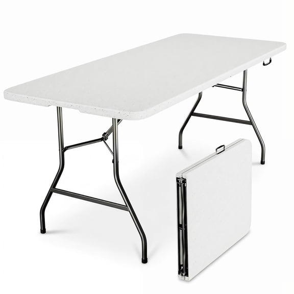TOPCOMFY 6-Ft Folding Table Fold in Half Utility Table Adjustable Height Portable Dining Table for Indoor Outdoor Picnic Party, White