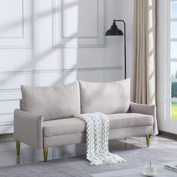 TOPCOMFY 66" Modern Loveseat Sofa for Living Room, Removable Cover, Spring Cushions, Solid Wood Frame Couch for Small Spaces - Beige