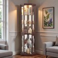 thumbnail image 1 of TOPCOMFY 70" Lighted Corner Curio Cabinet with Tempered Glass Doors and Shelves, Display Case with Light Bulb - Cherry, 1 of 7
