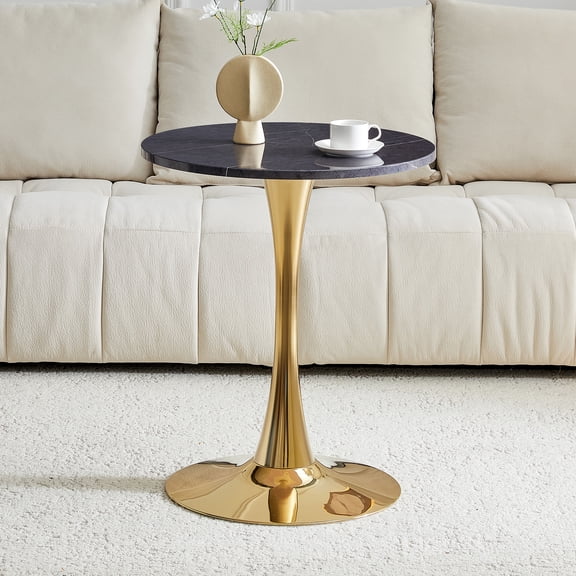 TOPCOMFY Bristol 23.6" Round Dining Table Modern Tabletop Pedestal Base, Mid-Century Accent Table Kitchen, Caf & Dining Room, Gold+Grey
