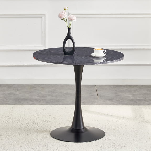 TOPCOMFY Bristol 31.5" Round Dining Table Modern Tabletop Pedestal Base, Mid-Century Accent Table Kitchen, Caf & Dining Room, Black+Gery