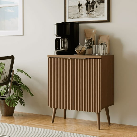 TOPCOMFY Buffet Cabinet, Sideboard Fluted Cabinet Modern Kitchen Buffet Storage Cabinets with Doors and Shelves, Wood Farmhouse Coffee Bar Station for Entryway & Dining Room & Living Room, Walnut