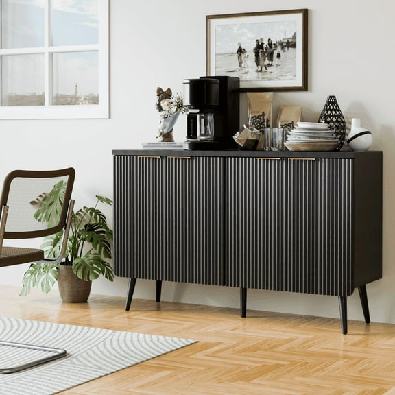 TOPCOMFY Buffet Cabinet with Storage, Multifunctional Storage Cabinet with 4 Doors, Modern Sideboard Buffet Credenzas for Living Room - Black