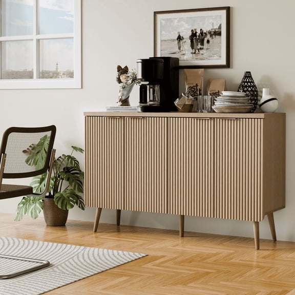 TOPCOMFY Buffet Cabinet with Storage, Multifunctional Storage Cabinet with 4 Doors, Modern Sideboard Buffet Credenzas for Living Room - Natural