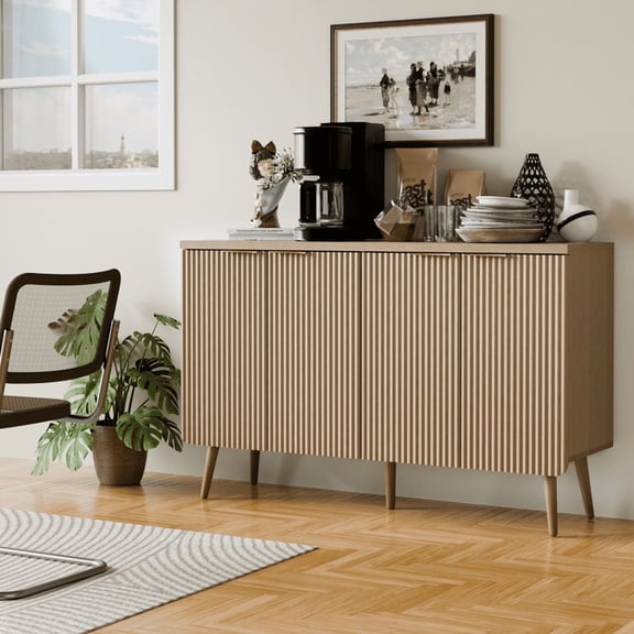 TOPCOMFY Buffet Cabinet with Storage, Multifunctional Storage Cabinet with 4 Doors, Modern Sideboard Buffet Credenzas for Living Room - Natural