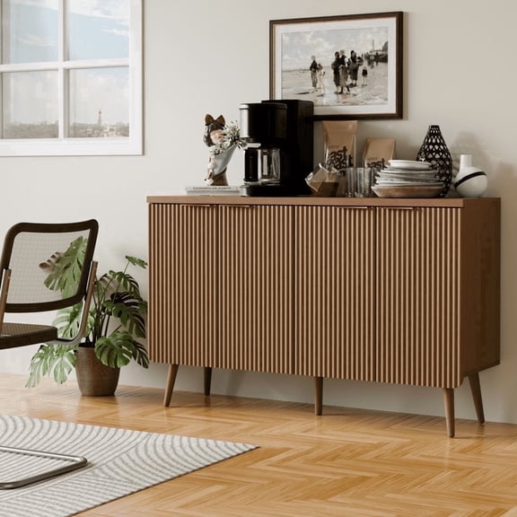 TOPCOMFY Buffet Cabinet with Storage, Multifunctional Storage Cabinet with 4 Doors, Modern Sideboard Buffet Credenzas for Living Room - Walnut