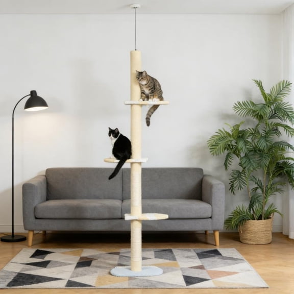 TOPCOMFY Cat Tree Tower 4 Tier Floor to Ceiling Cat House with Condos Scratching Posts Hammocks Indoor Play Zones for Cats