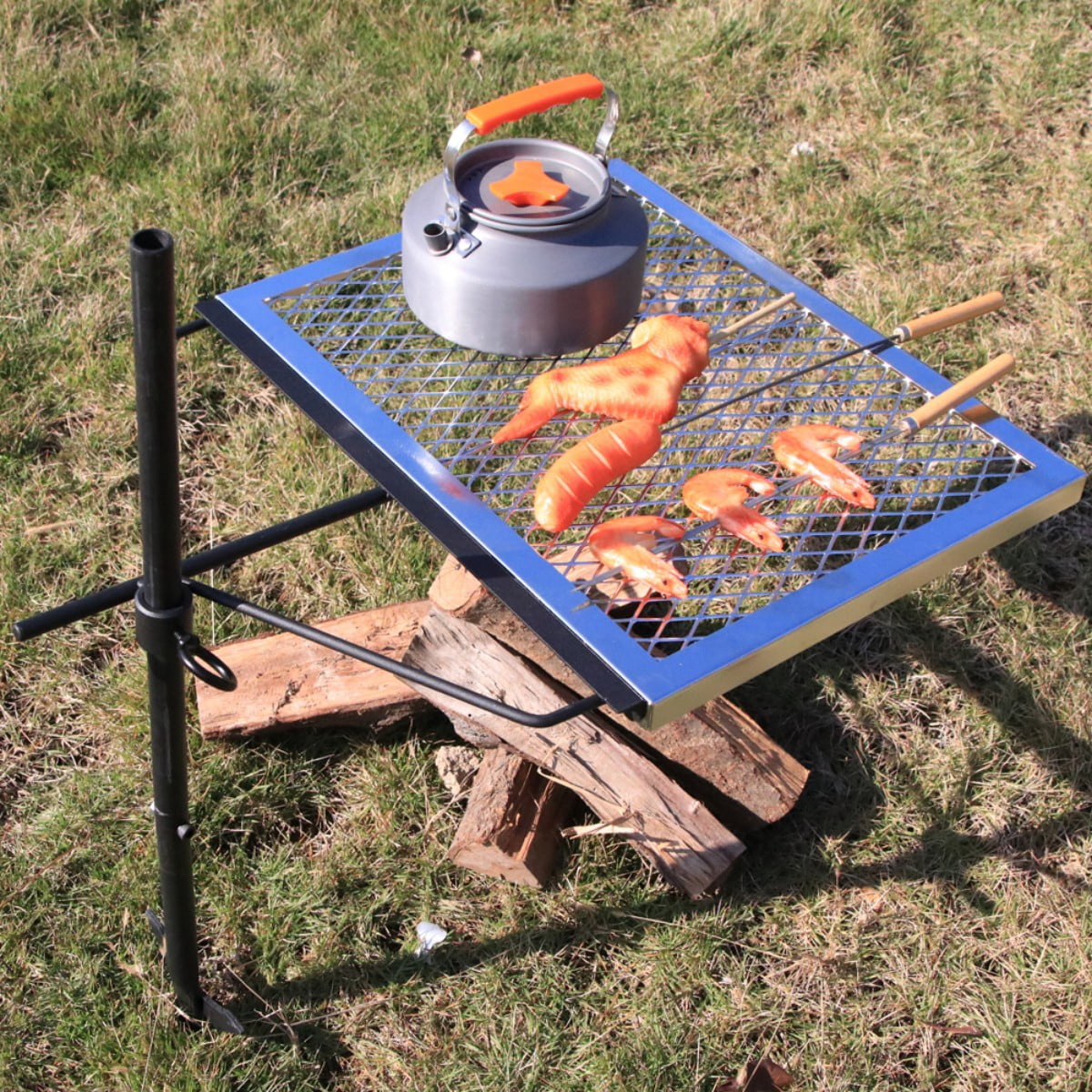 TOPCOMFY Charcoal Grill Rotating Campfire Grill, Heavy Duty Steel, 360° Adjustable, Portable for Outdoor BBQ Cooking and Camping