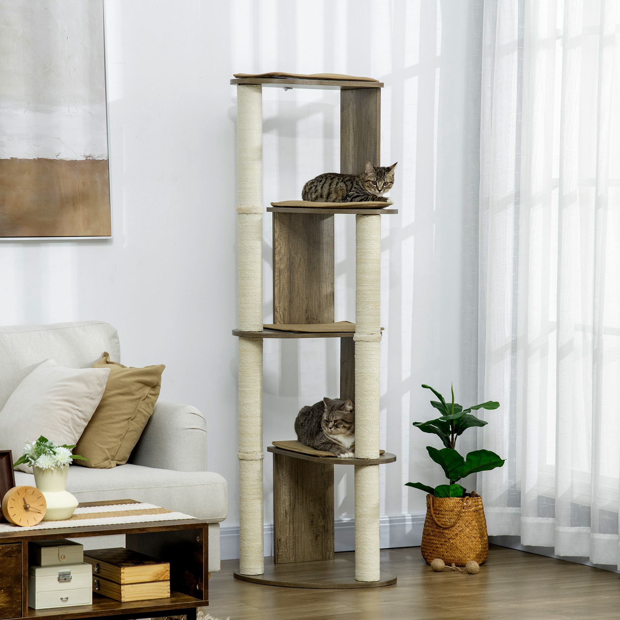 TOPCOMFY Corner Cat Tree Tower Tall Multi-Level Cat Climbing Tower with Sisal Scratching Posts Plush Perches Indoor Cat Activity Center Cream White