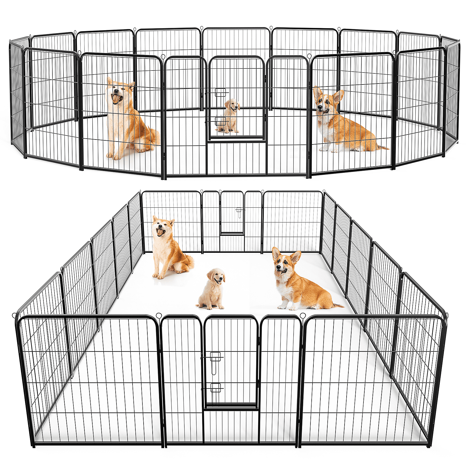 TOPCOMFY Dog Playpen Indoor Fence with Door Metal Exercise Pen 16 Panels 32 Inch for Small Medium Large Dogs Pet Outdoor Garden Yard
