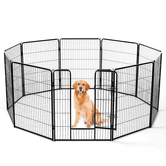 TopComfy Dog Playpen with Door, 8 Panel Metal 40" Pet Exercise Pen Indoor Outdoor Fence with Folding Design for Small Medium Large Dogs Garden Yard