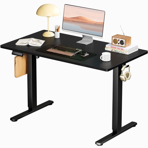 TOPCOMFY Ergonomic Adjustable Desk with T-Shaped Metal Frame, Wooden Desktop for Home Office, 40'' x 24", Black
