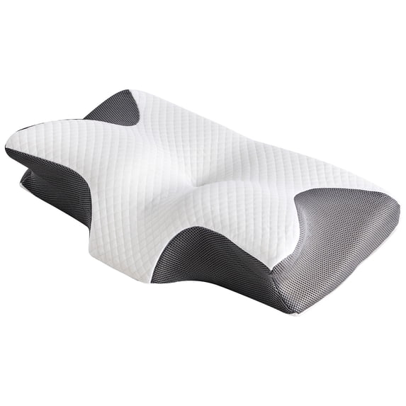 TOPCOMFY Ergonomic Neck Pillow with Memory Foam for Neck Support Removable Pillowcase for Side Back and Stomach Sleepers, Gray