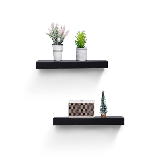 TOPCOMFY Floating Shelves 18.11" Wall Mounted Wood Shelves for Bathroom Bedroom Living Room Kitchen Storage Decor with Invisible Brackets LED Lighting Black
