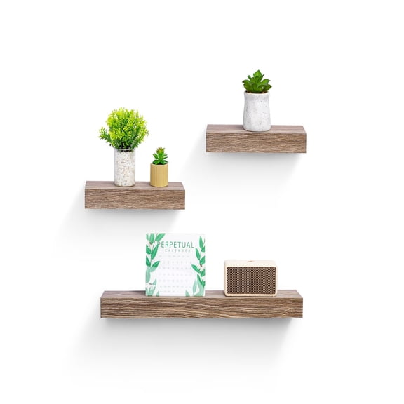 TOPCOMFY Floating Shelves 23.6" Wall Mounted Wood Shelves for Bathroom Bedroom Living Room Kitchen Hanging Shelf for Books Storage Decor with Invisible Brackets Maple Light Gray