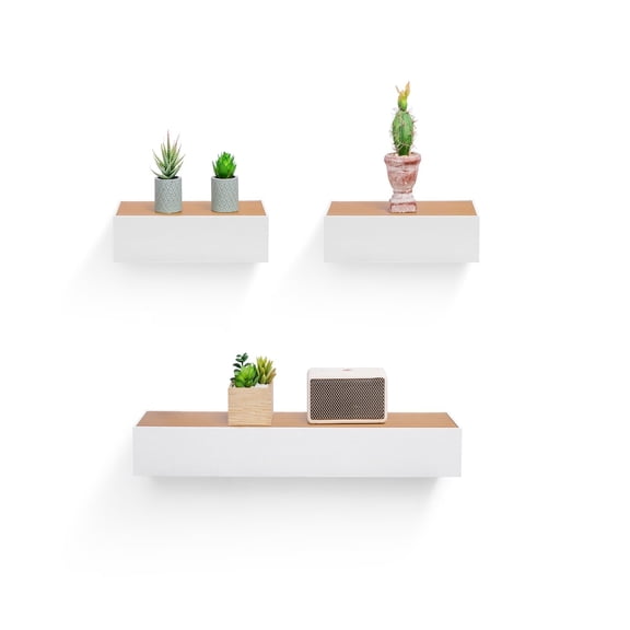 TOPCOMFY Floating Shelves 23.62" Wall Mounted Wood Shelves for Bathroom Bedroom Living Room Kitchen Hanging Shelf for Books Storage Decor with Invisible Brackets Maple White