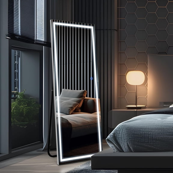 TOPCOMFY LED Full Length Mirror 57x18 inch Oversized Body Mirrors with Lights Wall Mounted Hanging Floor Standing Mirror for Bedroom, Living Room, Cloakroom,