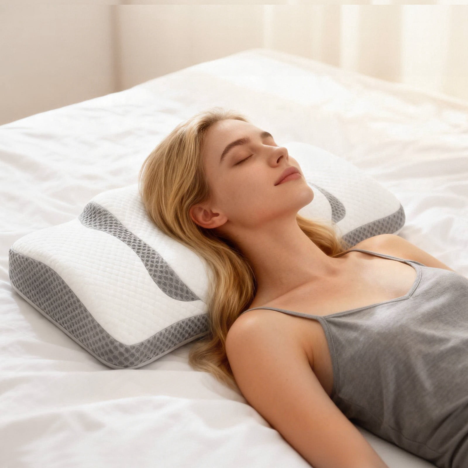 TOPCOMFY Memory Foam Cervical Pillow, Cooling Fabric, Butterfly Shaped Design for Neck Support, for Side, Back, and Stomach Sleepers