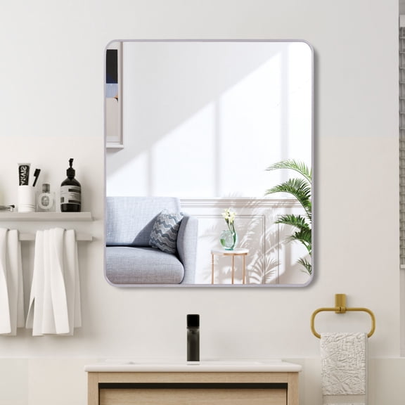 TOPCOMFY Mirrors 36x36 Inch Square Bathroom Wall Mirror Silver Metal Frame