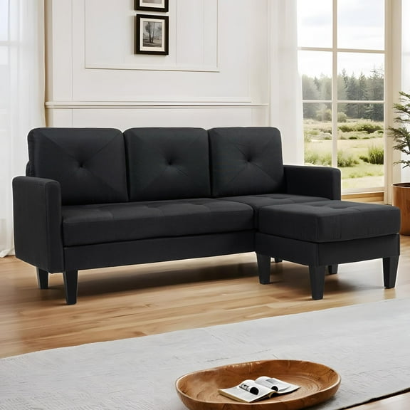 TOPCOMFY Modular Sectional Sofa with Reversible Chaise-L-Shaped Couch Convertible Sleeper, Black