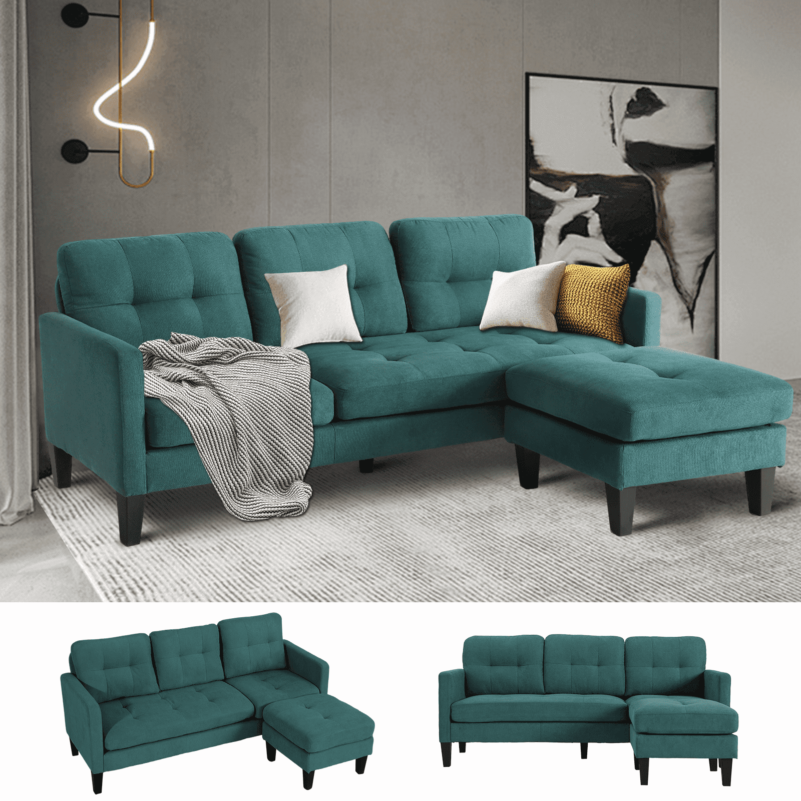 TOPCOMFY Modular Sectional Sofa with Reversible Chaise-L-Shaped Couch