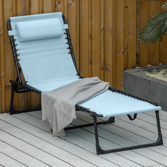 TOPCOMFY Outdoor Chaise Lounge Chair Folding 4-Position Reclining with Pillow Breathable Mesh Bungee Patio Beach Yard Baby Blue