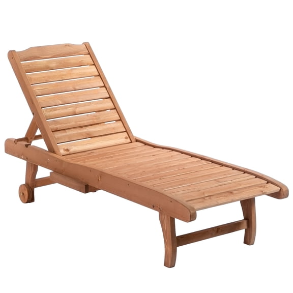TopComfy Outdoor Chaise Lounge Chair Reclining with Built-In Table Rolling Wheels Wood Look Patio Pool Red