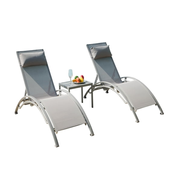 TOPCOMFY Outdoor Chaise Lounge Chairs Set of 3 Adjustable Aluminum with Metal Side Table Patio Deck Lawn Poolside Backyard Gray