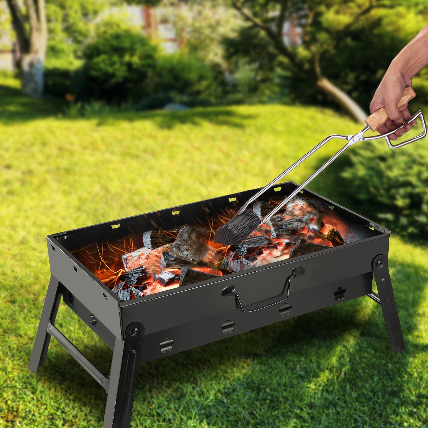 TOPCOMFY Portable Charcoal Grill, Foldable Design, High Heat-Resistant Stainless Steel for Outdoor Camping and Picnics
