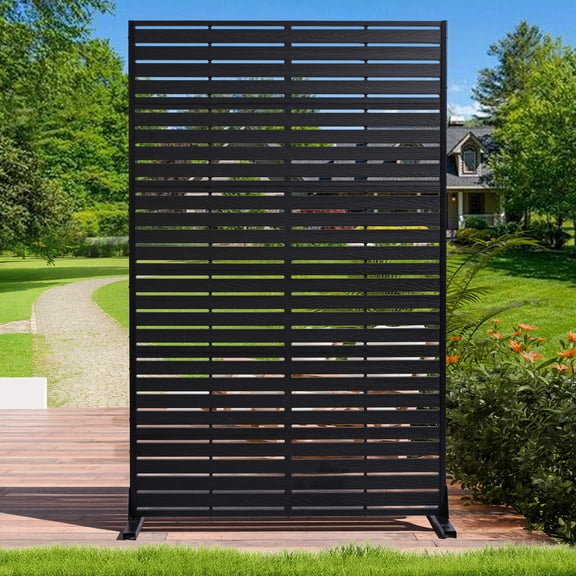 TopComfy Privacy Screen Outdoor 72" Hx47 W Freestanding Privacy Panel with Stand, HDPE Decorative Privacy Fence with Sandblasting Louver Pattern, Black