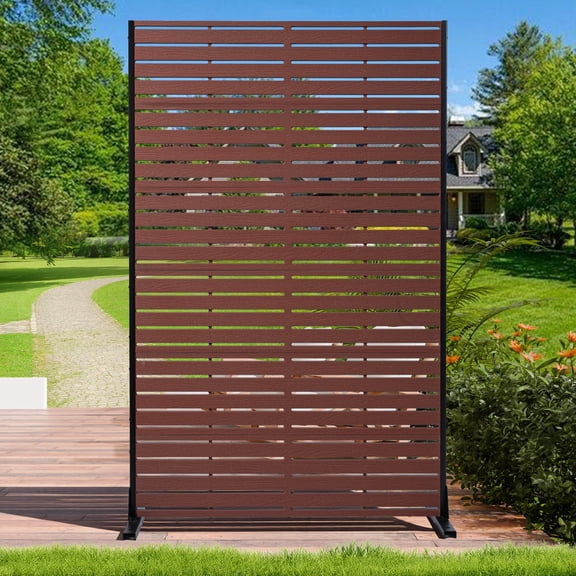 TopComfy Privacy Screen Outdoor 72" Hx47 W Freestanding Privacy Panel with Stand, HDPE Decorative Privacy Fence with Sandblasting Louver Pattern, Terracotta