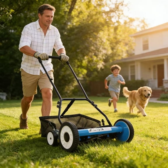 TOPCOMFY Push Reel Lawn Mower 5-Blade Precision Cutting Adjustable Height Alloy Steel Blades Polymer Wheels with Grass Catcher for Lawn