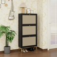 thumbnail image 1 of TOPCOMFY Rattan 3-Door Shoe Rack, Freestanding Modern Shoe Storage Cabinet for Entryway, Black, 1 of 5