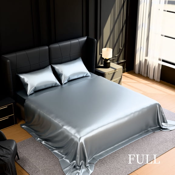 TOPCOMFY Satin Bed Sheets Set, 4 Piece, Silky Smooth, 15-Inch Deep Pocket, Easy Care, Gray