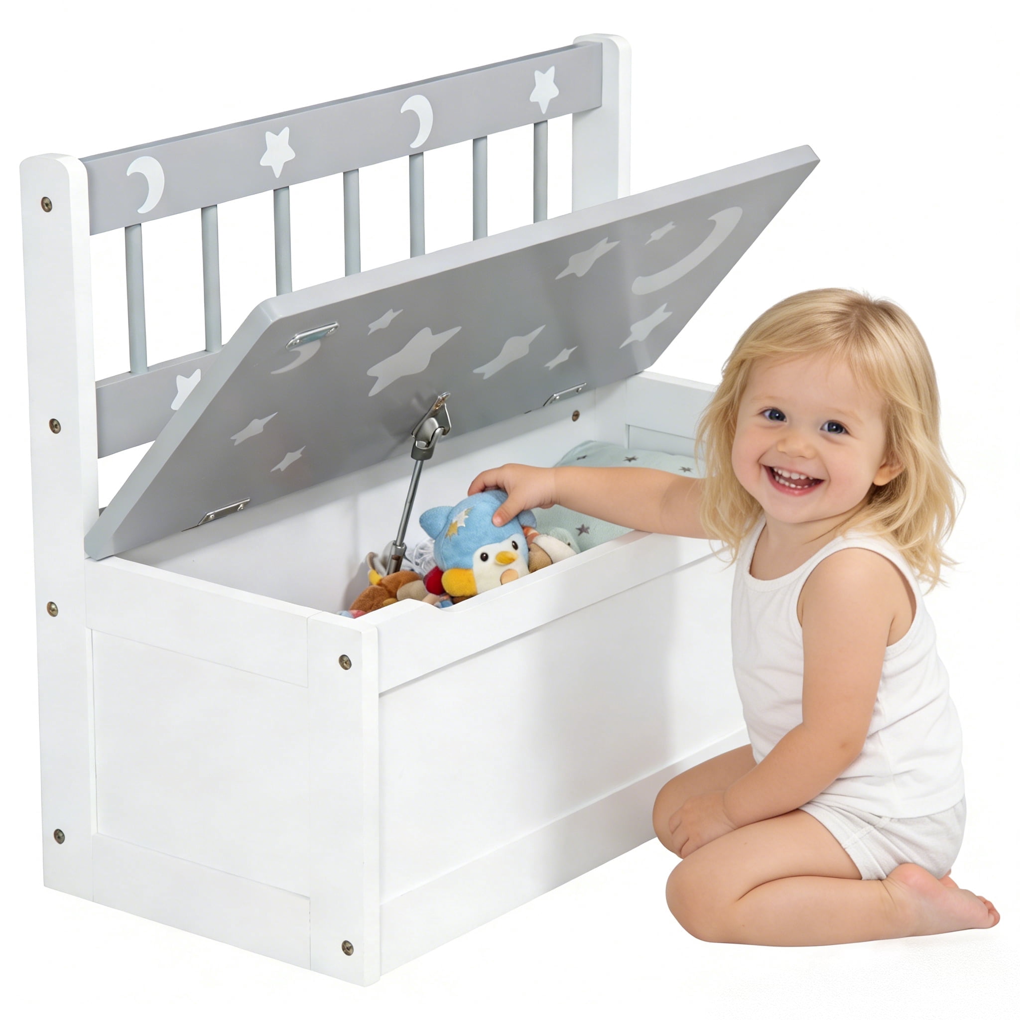 TOPCOMFY Kids Toy Box Storage Bench with Large Storage Interior for Kids Playroom, Gray