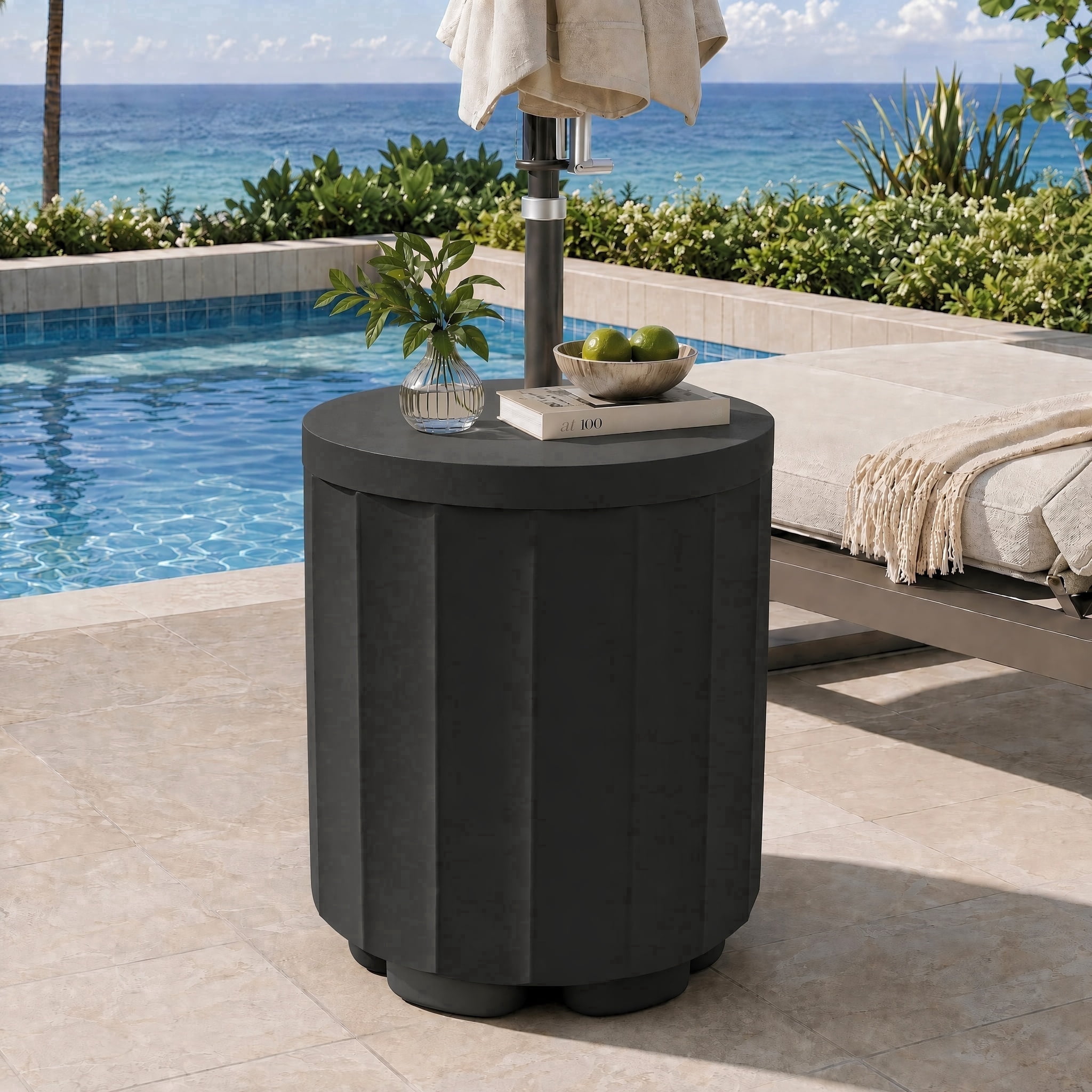 keter patio umbrella base table Outsunny 3-in-1 Outdoor Base, Coffee End Table, Planter Box Black in weight Dining Table Keter Umbrella Table