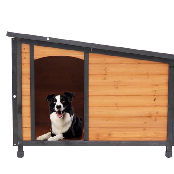 TOPCOMFY Wooden Dog House Outdoor Indoor Raised Floor Weatherproof Dog Kennel with PVC Roof for Large Dogs Gold Red Black