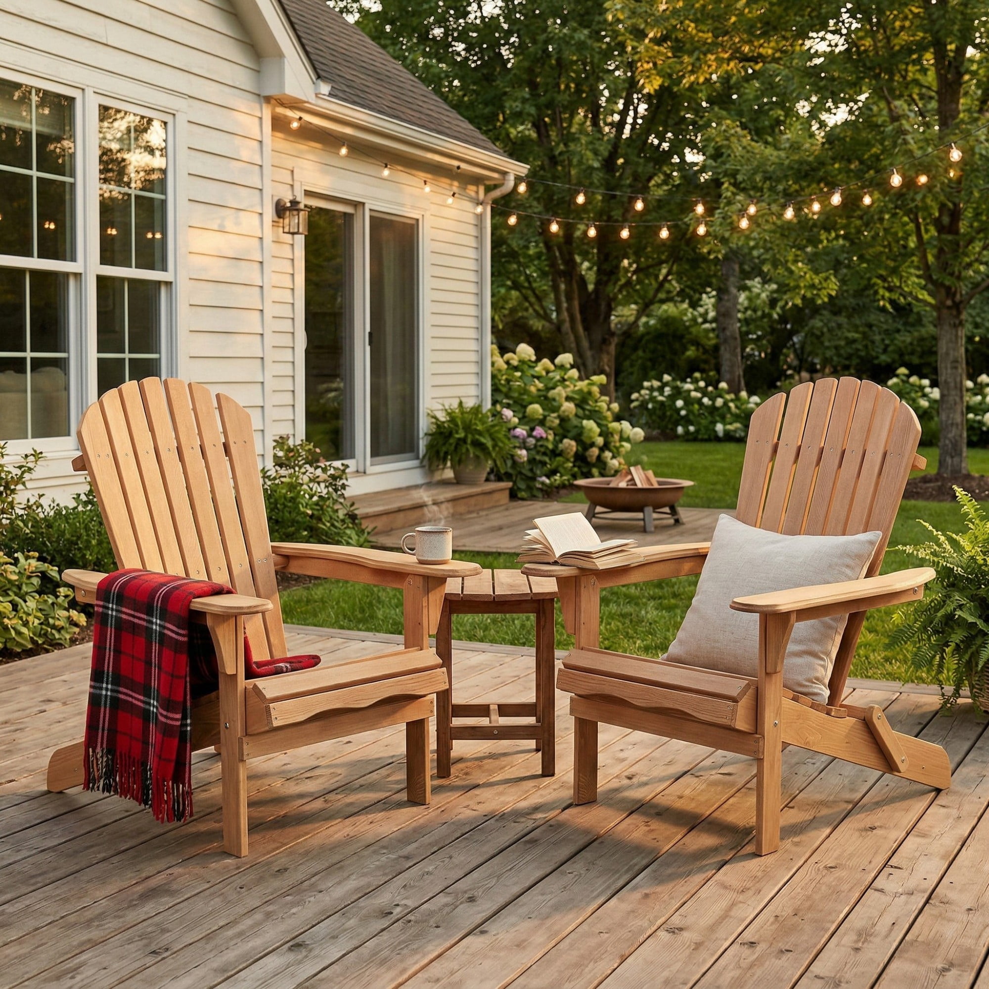 TOPCOMFY Wooden Folding Adirondack Chair Set of 2 Wood Lounge Patio Garden Lawn Backyard Deck Pool Fire Pit Half Assembled