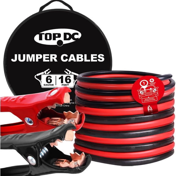 TOPDC 6 Gauge 16 Feet Jumper Cables for Car, SUV and Trucks Battery, Heavy Duty Automotive Booster Cables for Jump Starting Dead or Weak Batteries with Carry Bag, (TD-P0616)