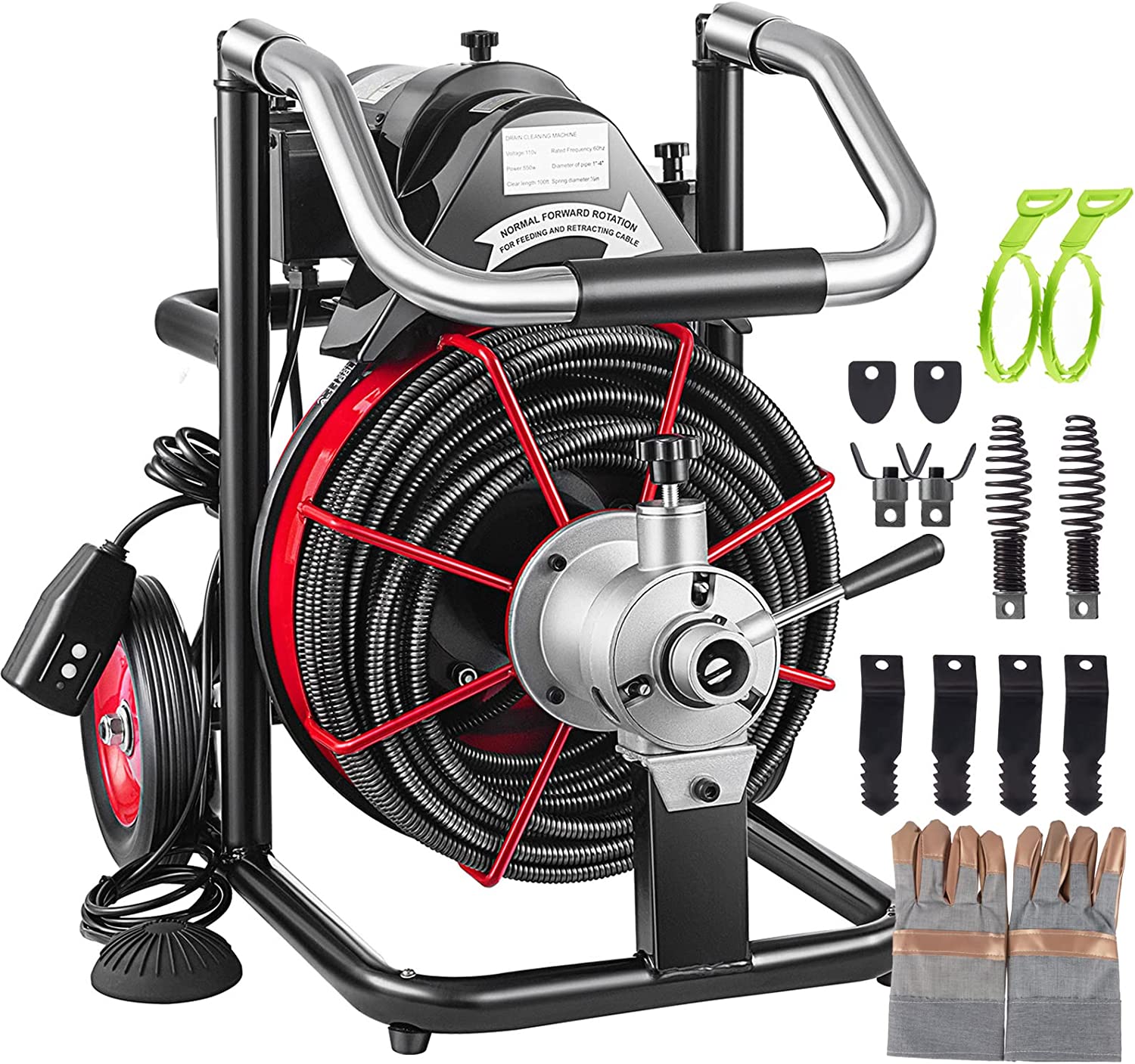 TOPDEEP Electric Drain Auger 100 Ft x 1/2'' Auto Feed Drain Cleaner