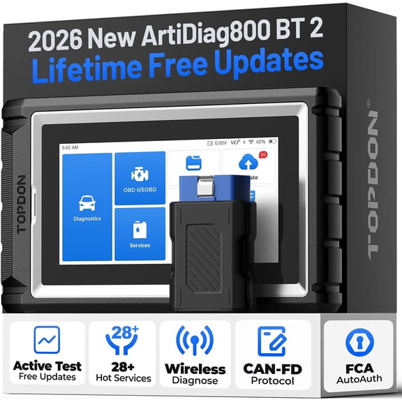 TOPDON OBD2 Scanner AD800BT 2, Bidirectional Scan Tool, All System Automotive Diagnostic Scanner, Active Test, 28+ Reset Service, FCA Autoauth, Lifetime Free Updates