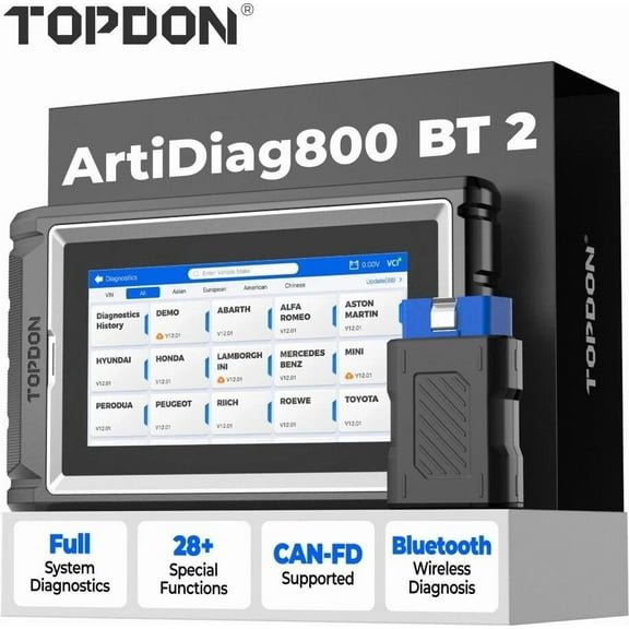 TOPDON AD800BT 2 OBD2 Scanner, 2025 Bidirectional Scan Tool, All System Automotive Diagnostic Scanner, Active Test, 28+ Reset Service, FCA Autoauth, 2 Years Free Update