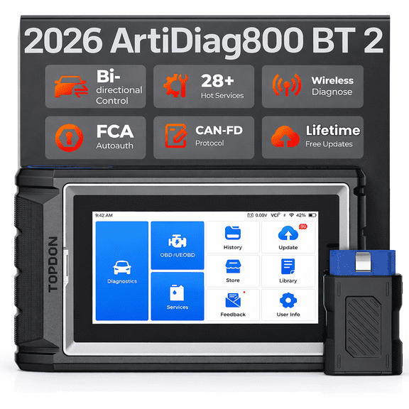 TOPDON OBD2 Scanner AD800BT 2, Bidirectional Scan Tool, All System Automotive Diagnostic Scanner, Active Test, 28+ Reset Service, FCA Autoauth, Lifetime Free Updates