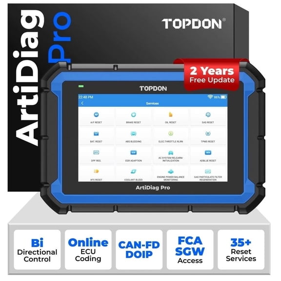 TOPDON ArtiDiag Pro Car Diagnostic Scan Tool, Online C0ding, OE Level All Systems Diagnosis, 31+ Maintenance OBD2 Scanner, 2 Years Free Updates