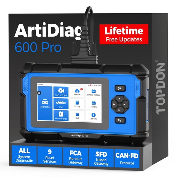TOPDON ArtiDiag600 Pro OBD2 Scanner, Car Diagnostic Tool for All Systems | Code Reader Scan Tool with 9+ Reset Functions, FCA AutoAuth & CAN-FD, Upgraded Version of AD600S/AD500, Lifetime Free Update